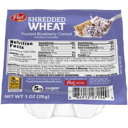 POST Post Blueberry Shredded Wheat Cereal 1 oz. Bowl, PK96 27154